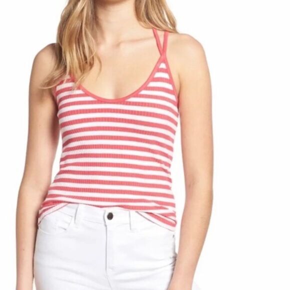 BP pink and white striped strappy caged ribbed camisole tank top - Picture 1 of 5